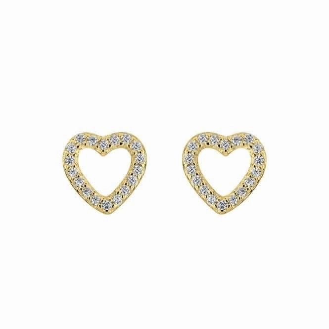 Zirconia Open Heart Gold Plated Stud Earrings 3543GCZ