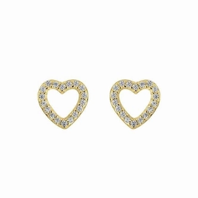 Zirconia Open Heart Gold Plated Stud Earrings 3543GCZ